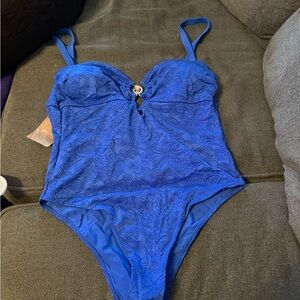 Elegant Blue Floral Women Swim One Piece